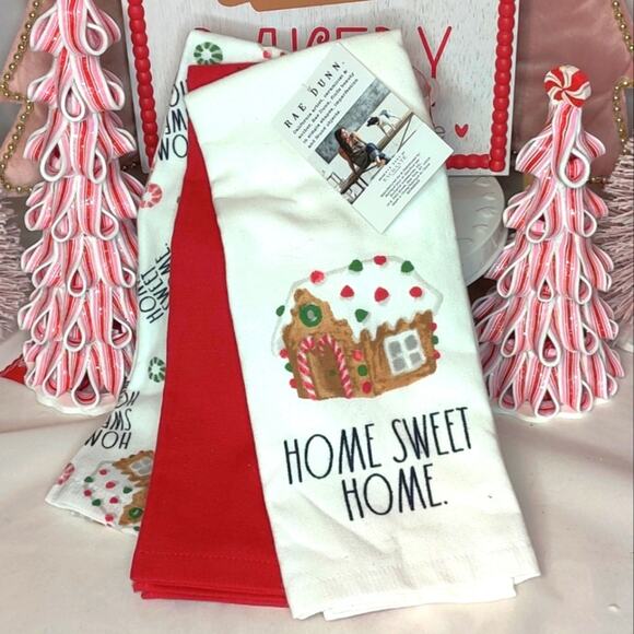 Rae Dunn Gingerbread House Home Sweet Home Kitchen Hand Towels Set - Picture 2 of 8